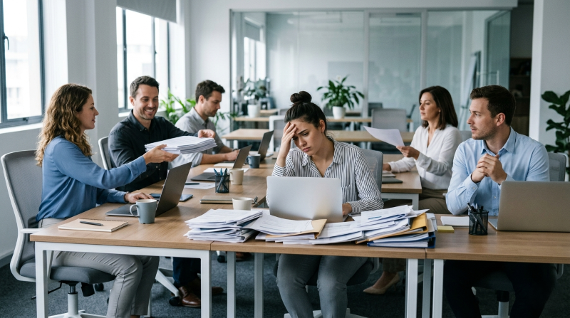 workflow bị tắc nghẽn trong team khi một nhân sự quá tải khiến công việc bị dồn ứ và chậm tiến độ