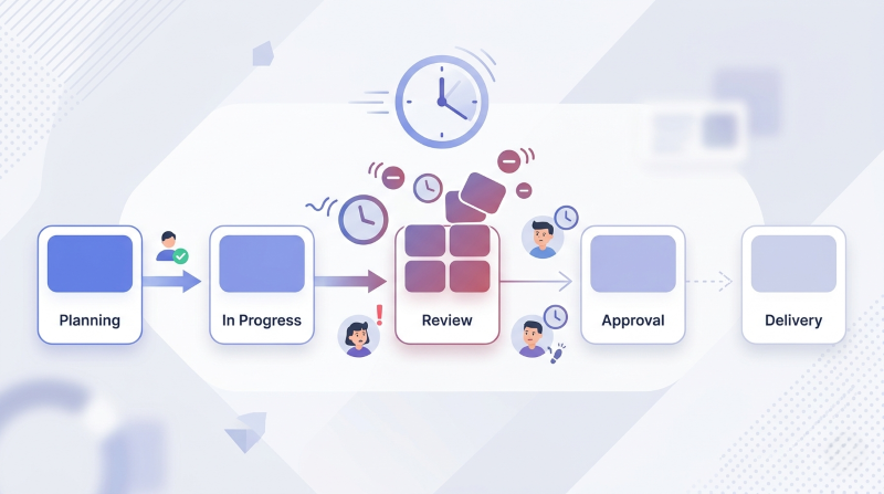 deadline trễ do workflow bị tắc nghẽn khi một bước quá tải làm công việc tồn đọng và chậm tiến độ