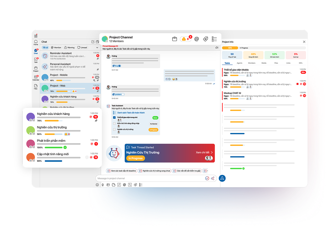 ChaTask giúp tập trung workflow, công việc và giao tiếp trên một nền tảng duy nhất để tối ưu hiệu suất team