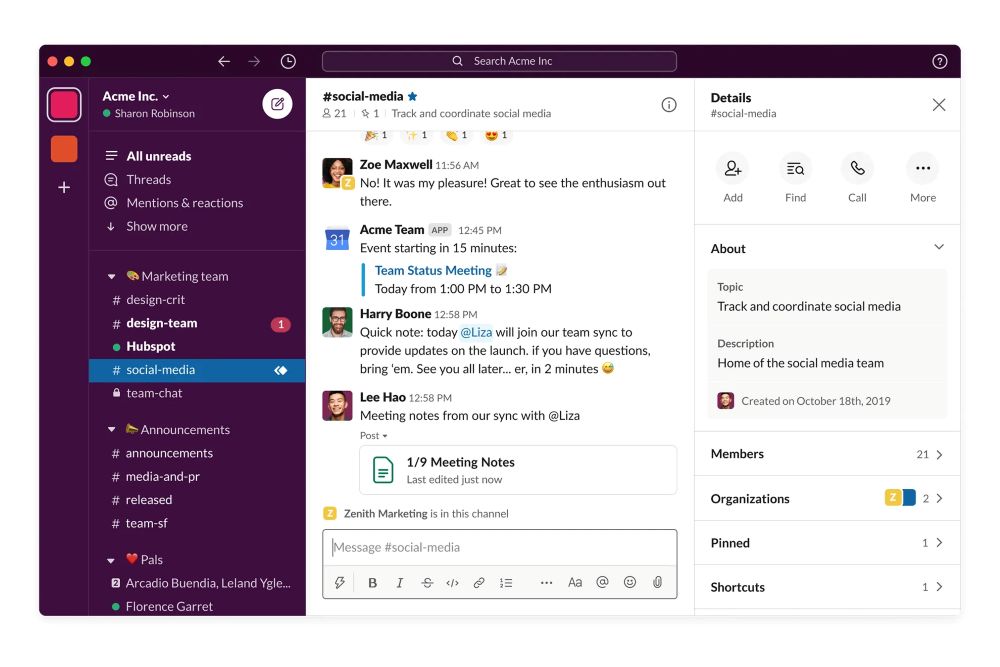 Slack chat dashboard