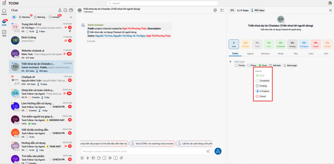 task thread in chatask