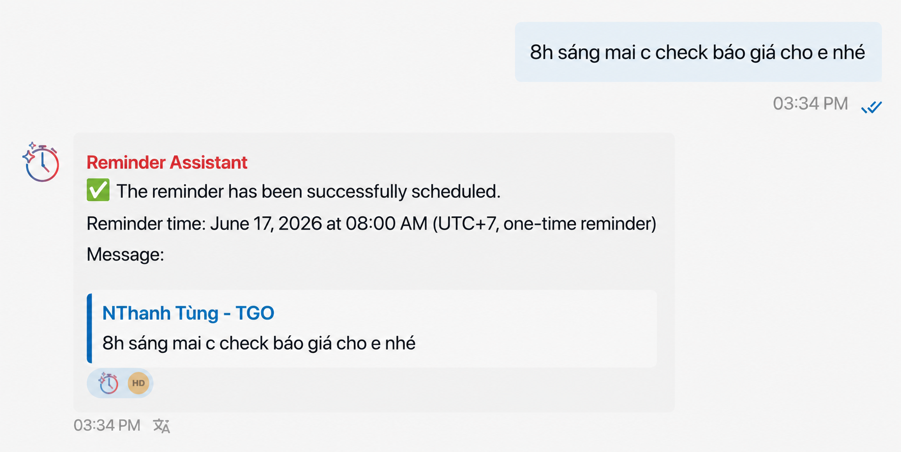 Remind assistant in chat