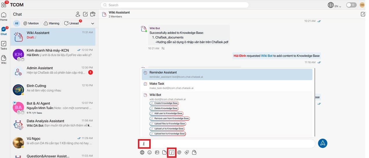 tạo knowledeg base voi wiki assistant