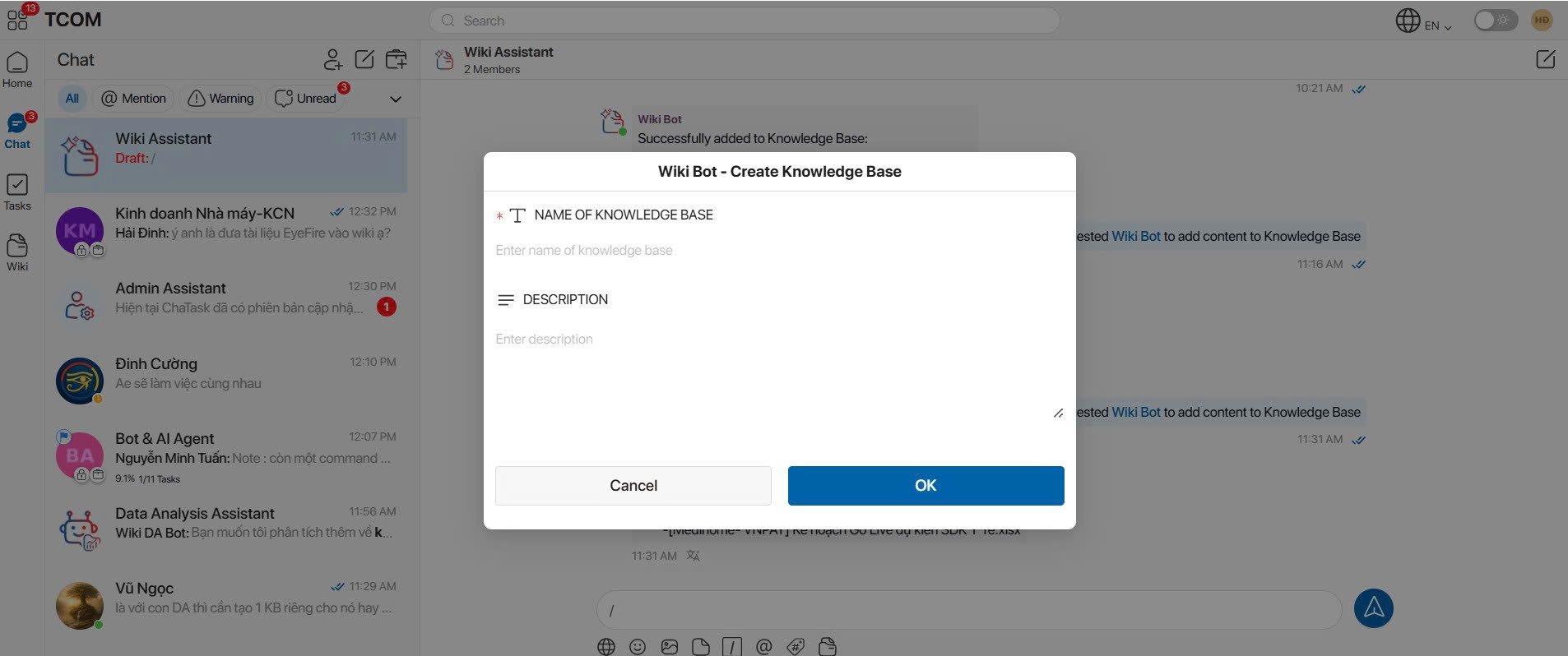 wiki assistant popup